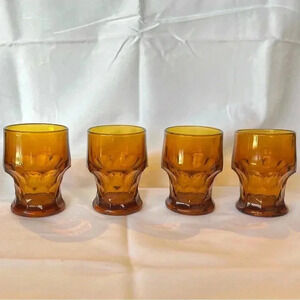 Vintage Anchor Hocking Georgian Honeycomb Amber Glass Set of 4